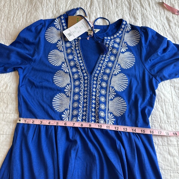 Boden Embroidered Notch Neck Midi Maxi Dress Bright Blue NEW 8 - Picture 11 of 12